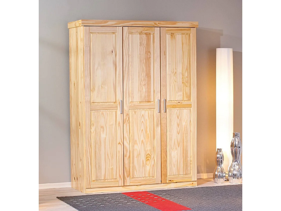 3-deurs kledingkast Tubre, met kledingroede, 140x55 cm, bruin eiken, slaapkamerkast, 4 planken, 3 deuren