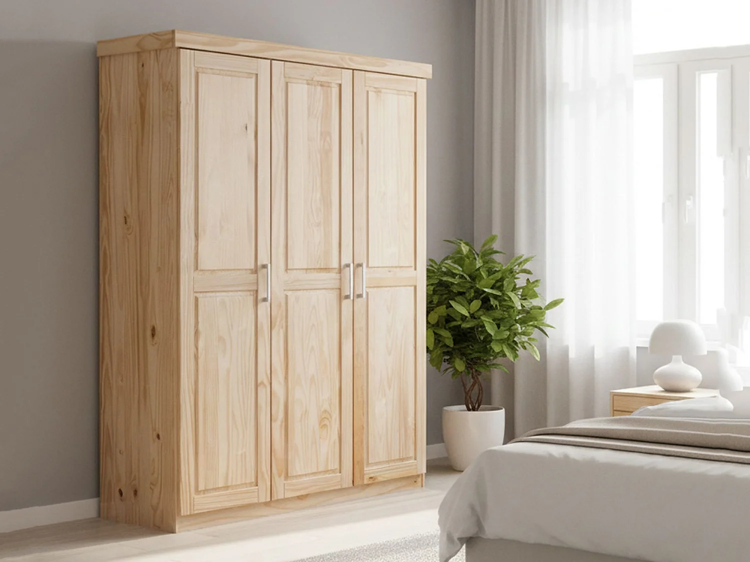 3-deurs kledingkast Tubre, met kledingroede, 140x55 cm, bruin eiken, slaapkamerkast, 4 planken, 3 deuren