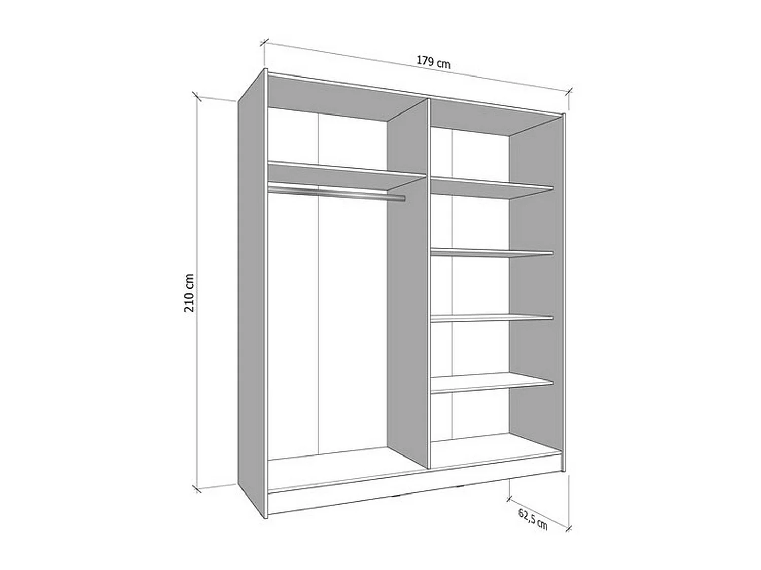 Guardaroba Grande Cerchio, 5 Ripiani, 179x210h cm Nero Antracite, Armadio Camera da Letto, Appendiabiti, 2 Ante