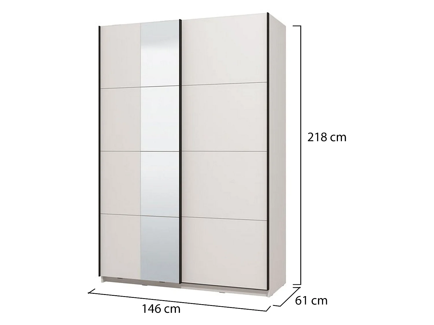 Großer Kleiderschrank Pasturo, Garderobe, 146x218h cm Mattweiß, Schlafzimmer, 2 Regale, Schiebetüren