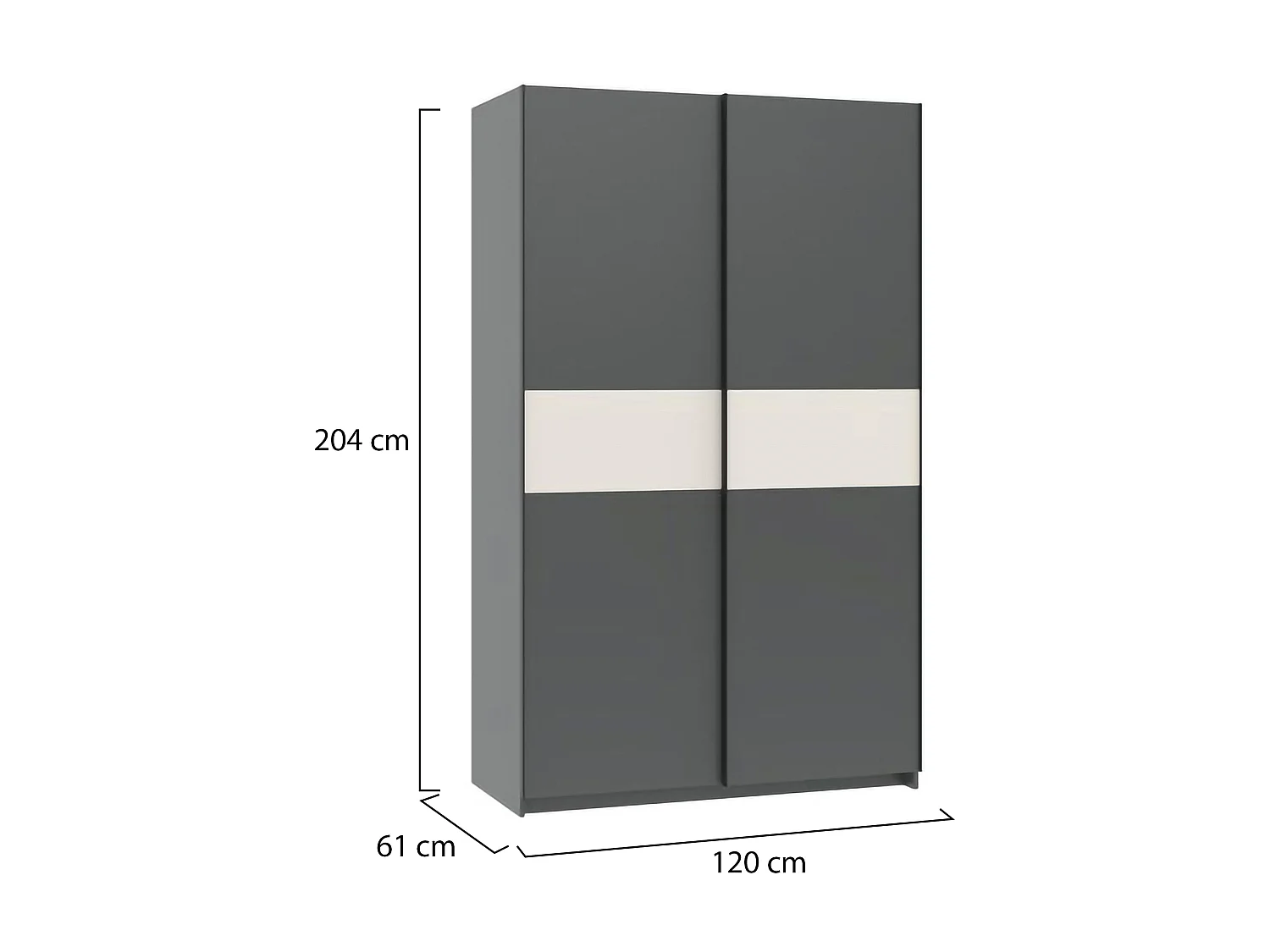 Guardaroba 2 Ante Maba, 2 Ripiani, 120x204h cm Nero Antracite, Armadio Camera da Letto, Appendiabiti, 2 Ante