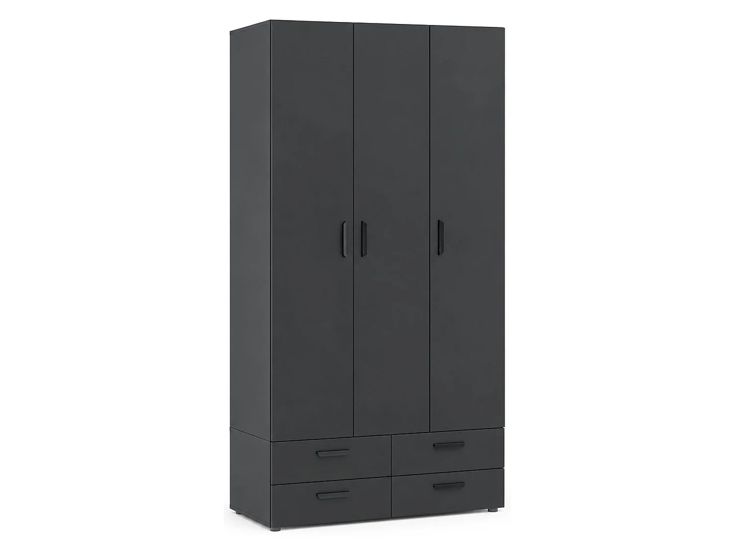 Armoire 3 Portes Randazzo, Portemanteau, 111x52 cm Noir Anthracite, Armoire Chambre, 4 Tiroirs, 4 Étagères