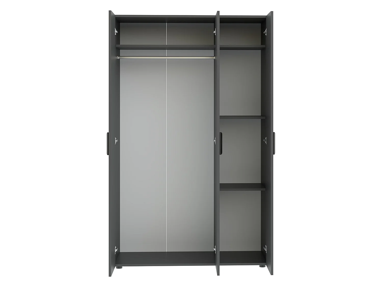 Armoire 3 Portes Randazzo, Portemanteau, 111x52 cm Noir Anthracite, Armoire Chambre, 4 Tiroirs, 4 Étagères