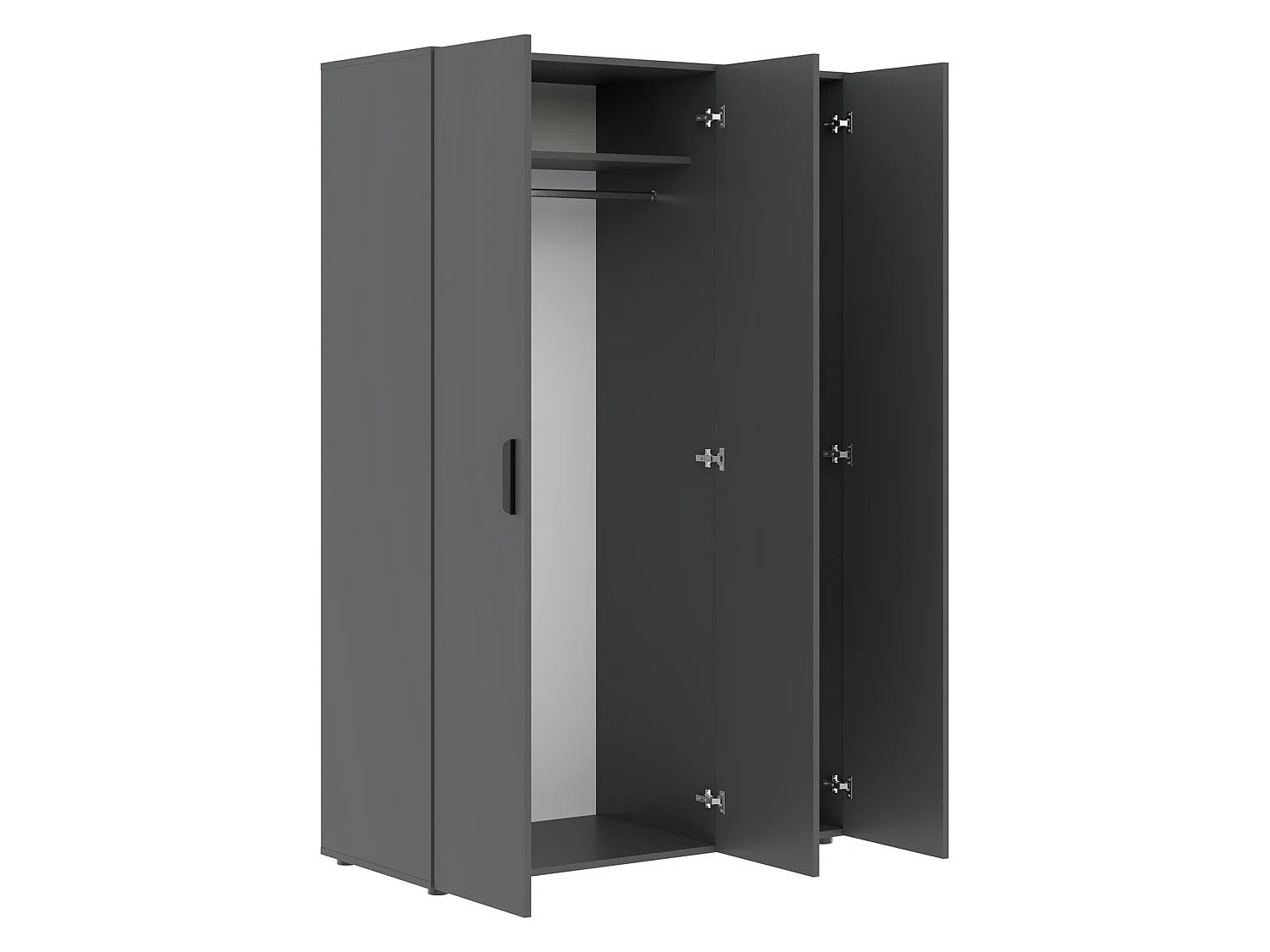 Armoire 3 Portes Randazzo, Portemanteau, 111x52 cm Noir Anthracite, Armoire Chambre, 4 Tiroirs, 4 Étagères