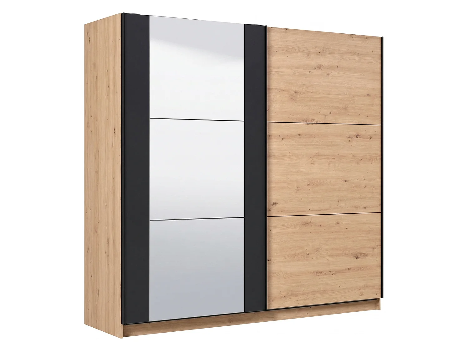 Grande Armoire Gandino, Portemanteau, 217x210h cm Chêne Brun Nœuds, Chambre, 8 Étagères, Portes Coulissantes
