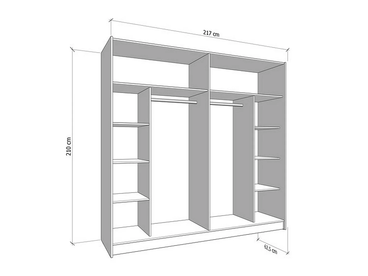 Grande Armoire Gandino, Portemanteau, 217x210h cm Chêne Brun Nœuds, Chambre, 8 Étagères, Portes Coulissantes