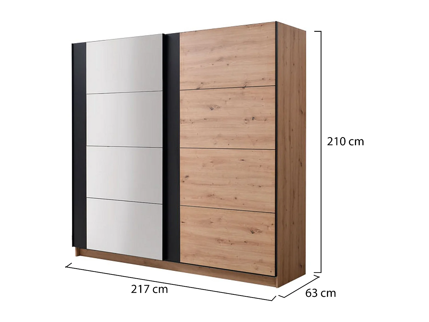 Grande Armoire Gandino, Portemanteau, 217x210h cm Chêne Brun Nœuds, Chambre, 8 Étagères, Portes Coulissantes
