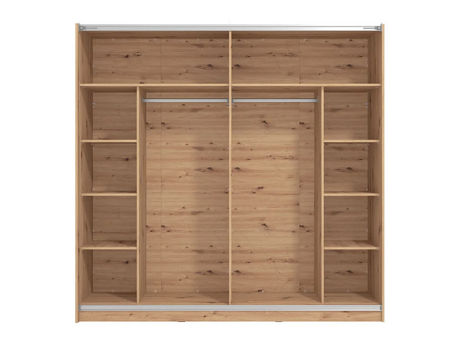 Grande Armoire Gandino, Portemanteau, 217x210h cm Chêne Brun Nœuds, Chambre, 8 Étagères, Portes Coulissantes