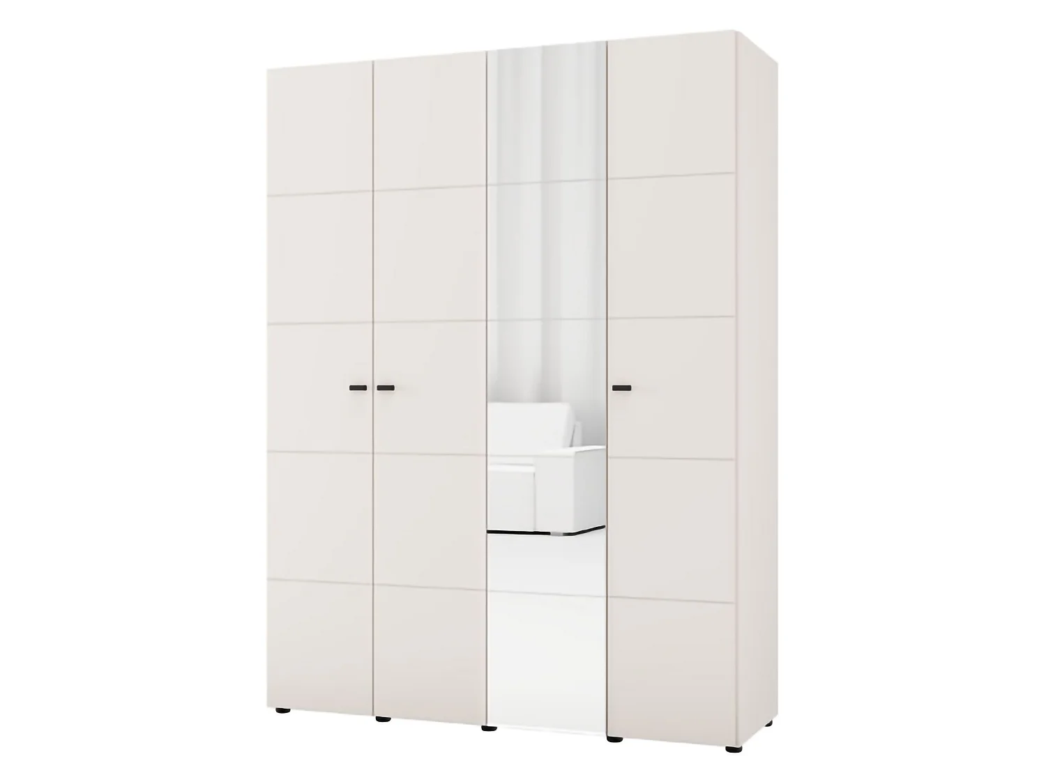 Großer Kleiderschrank Ifrane, Garderobe, 155x208h cm Cremeweiß, Schlafzimmer Schrank, 4 Regale, 6 Fächer