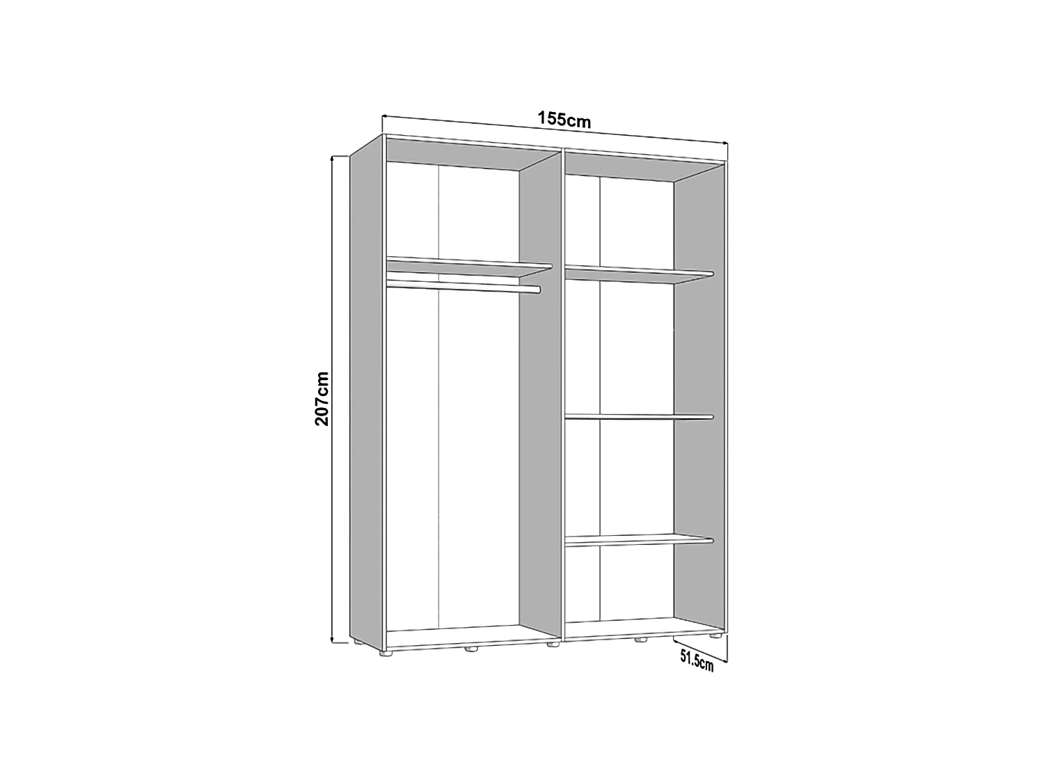 Großer Kleiderschrank Ifrane, Garderobe, 155x208h cm Cremeweiß, Schlafzimmer Schrank, 4 Regale, 6 Fächer