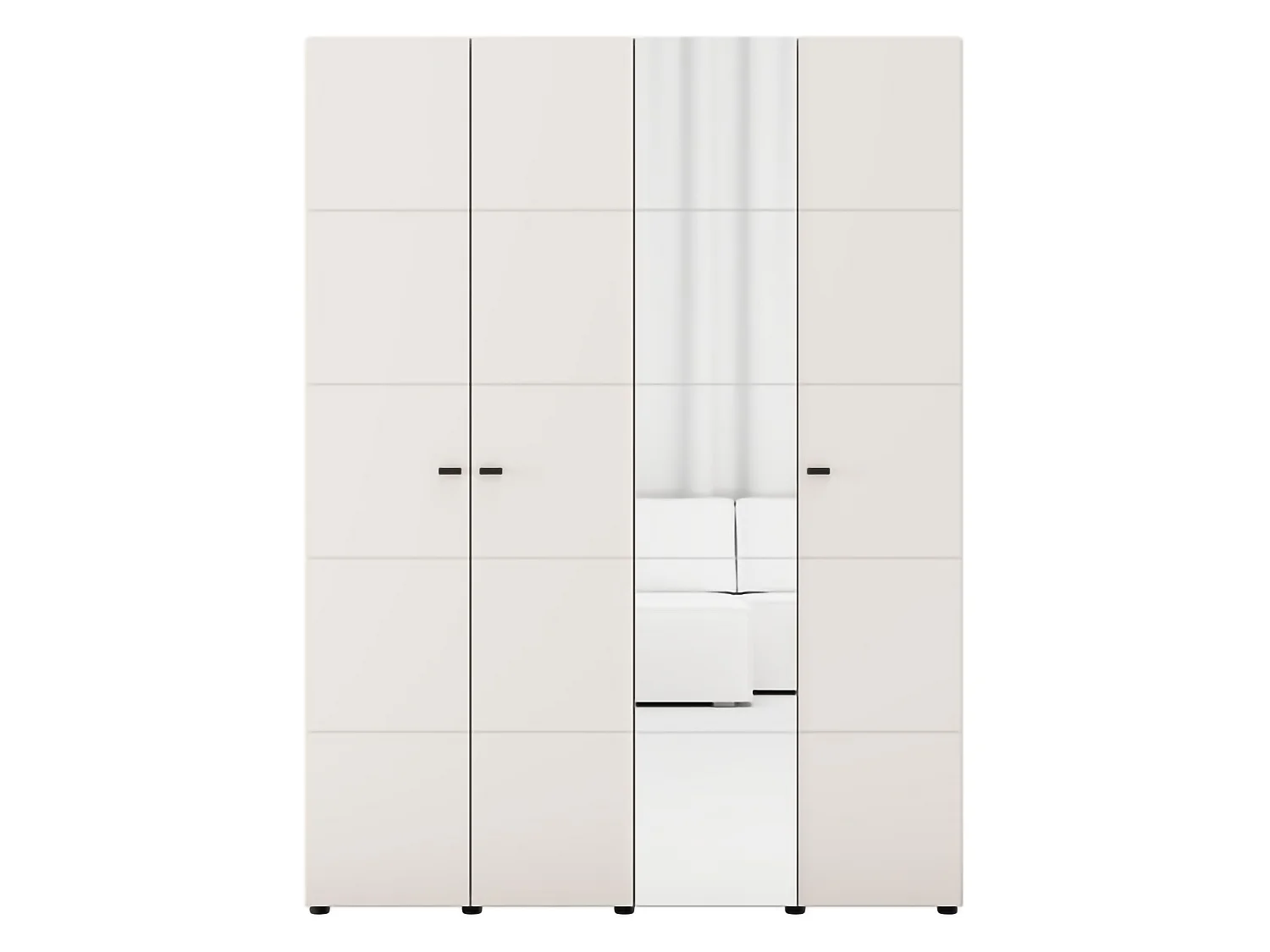 Großer Kleiderschrank Ifrane, Garderobe, 155x208h cm Cremeweiß, Schlafzimmer Schrank, 4 Regale, 6 Fächer