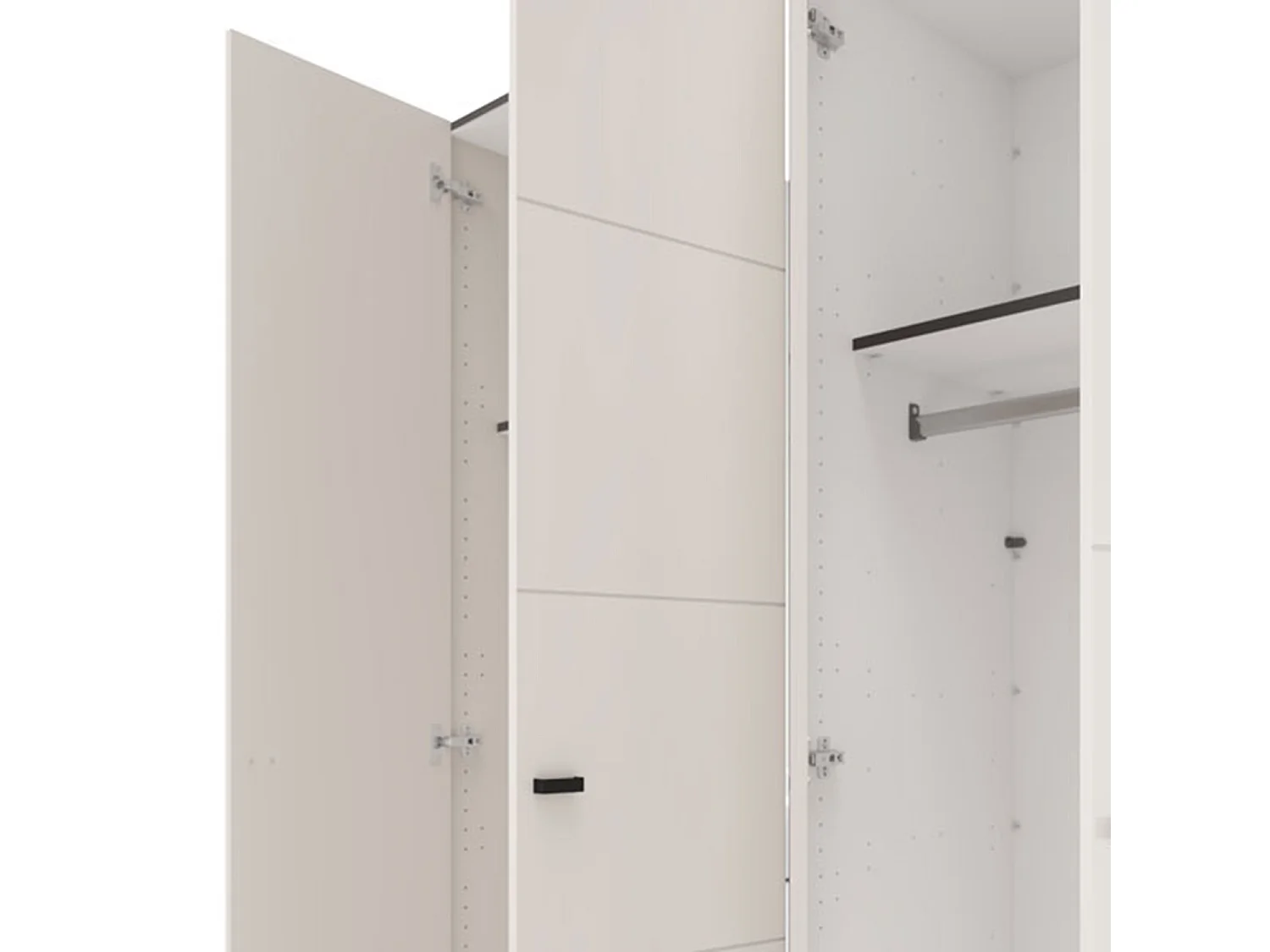 Großer Kleiderschrank Ifrane, Garderobe, 155x208h cm Cremeweiß, Schlafzimmer Schrank, 4 Regale, 6 Fächer