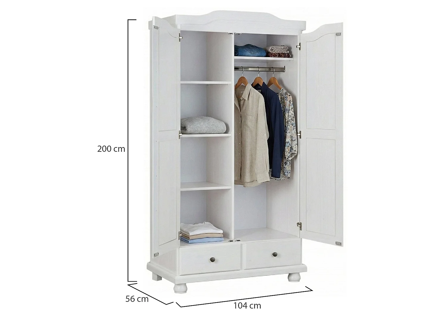 Garde-robe 2 portes\ Dclar, penderie, 56x200h cm blanc