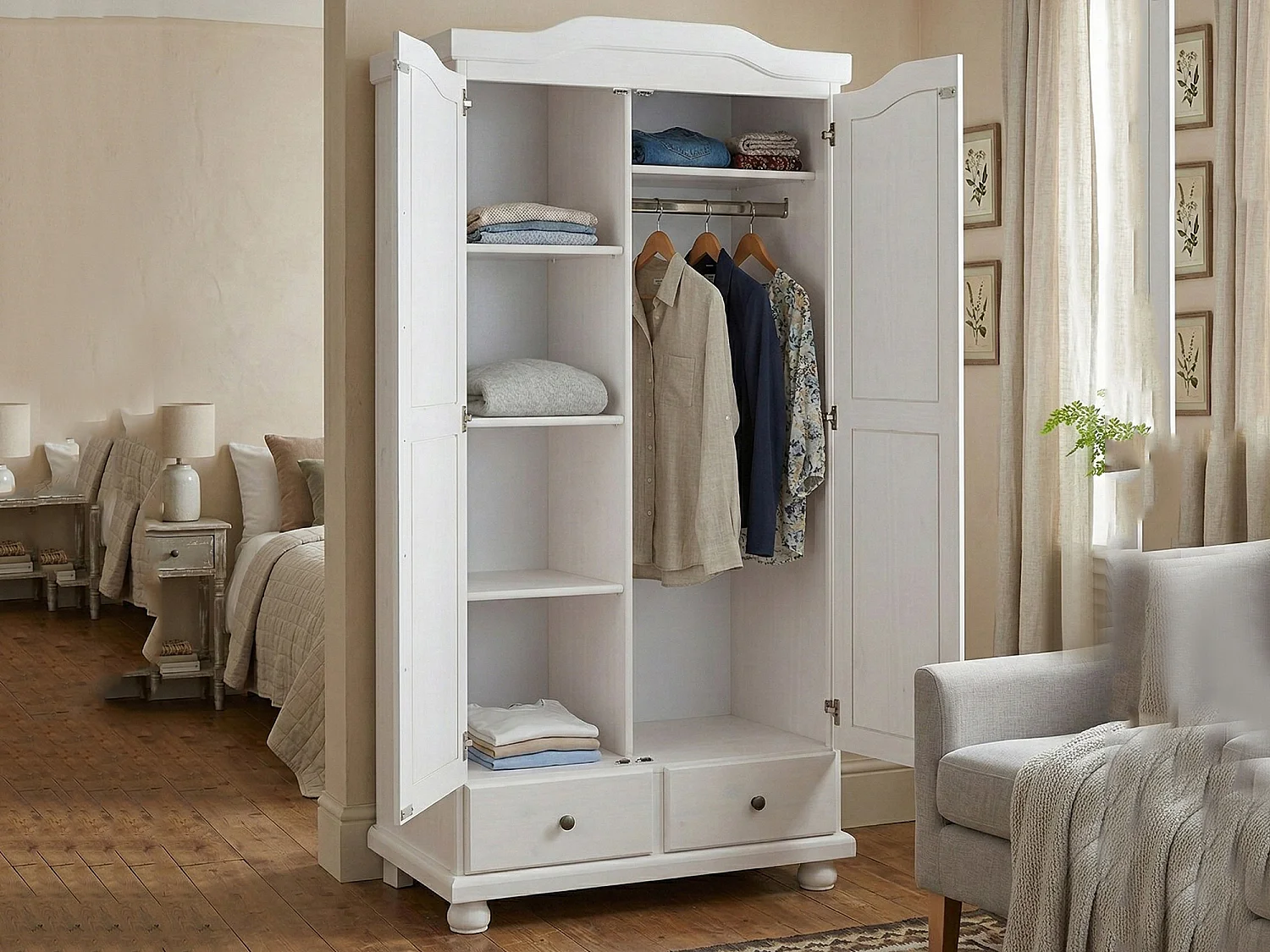 Garde-robe 2 portes\ Dclar, penderie, 56x200h cm blanc