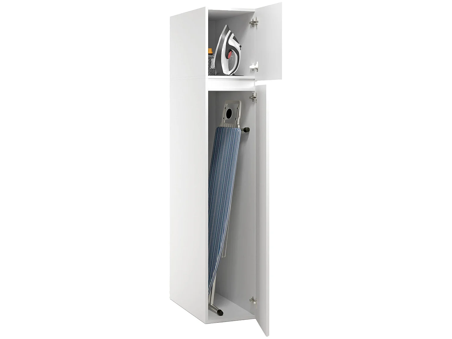 Armoire Polyvalente 2 Portes Gilroy, 3 Étagères Made in Italy, 35x195h cm Blanc, 2 Portes, Idéal pour Buanderie