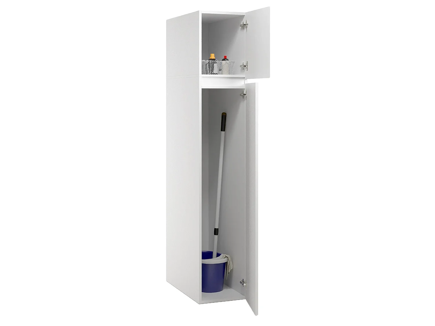 Armoire Polyvalente 2 Portes Gilroy, 3 Étagères Made in Italy, 35x195h cm Blanc, 2 Portes, Idéal pour Buanderie