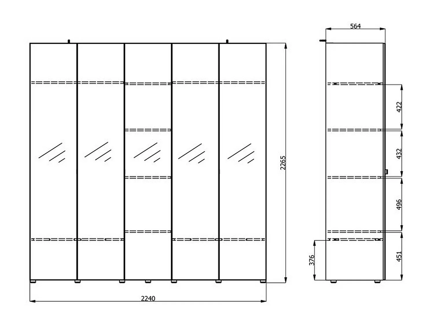 Großer Schrank Quarrata, Kleiderständer, 224x227h cm Cremeweiß, Schlafzimmer Schrank, 8 Regale, 12 Fächer