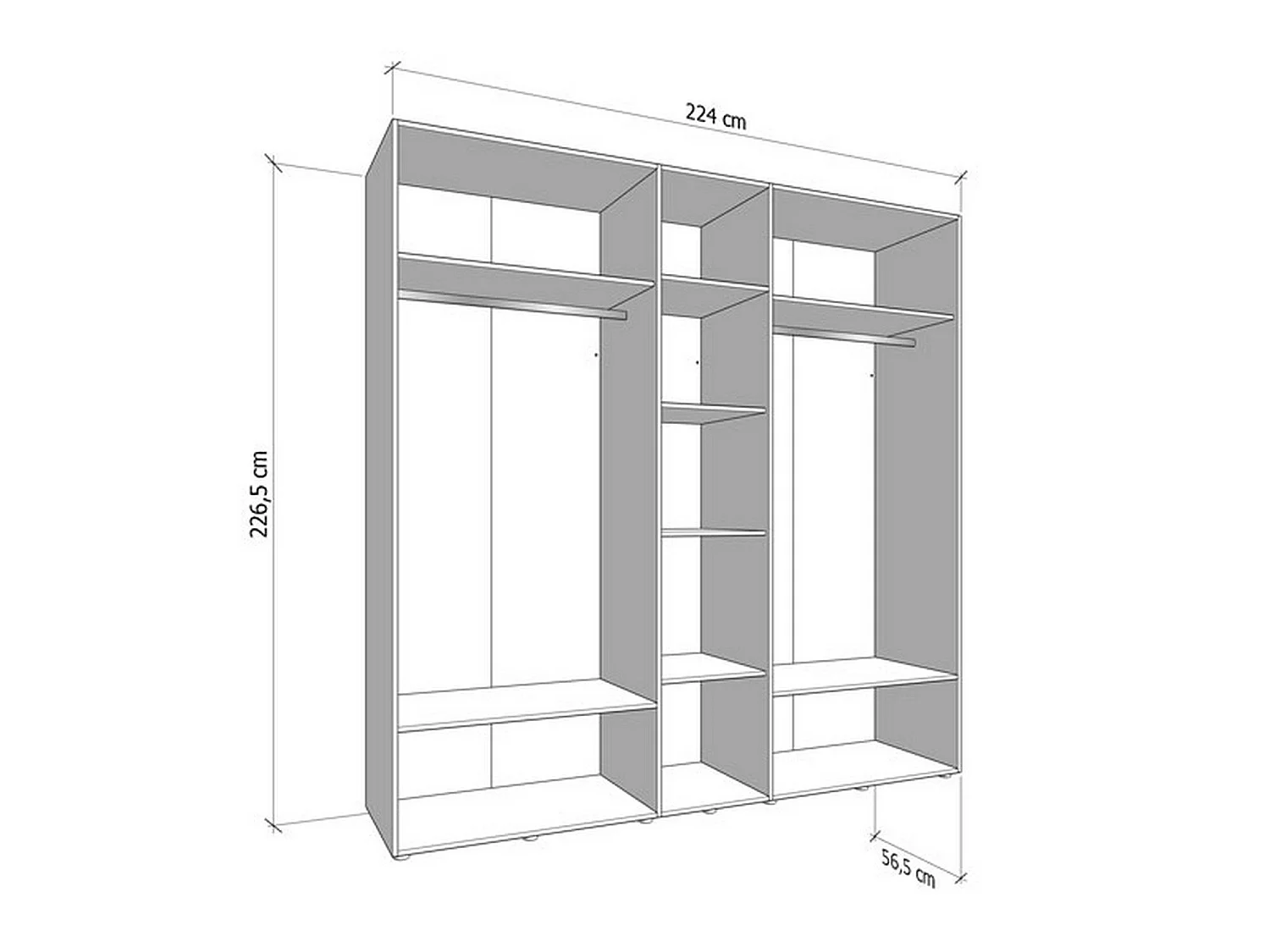 Großer Schrank Quarrata, Kleiderständer, 224x227h cm Cremeweiß, Schlafzimmer Schrank, 8 Regale, 12 Fächer