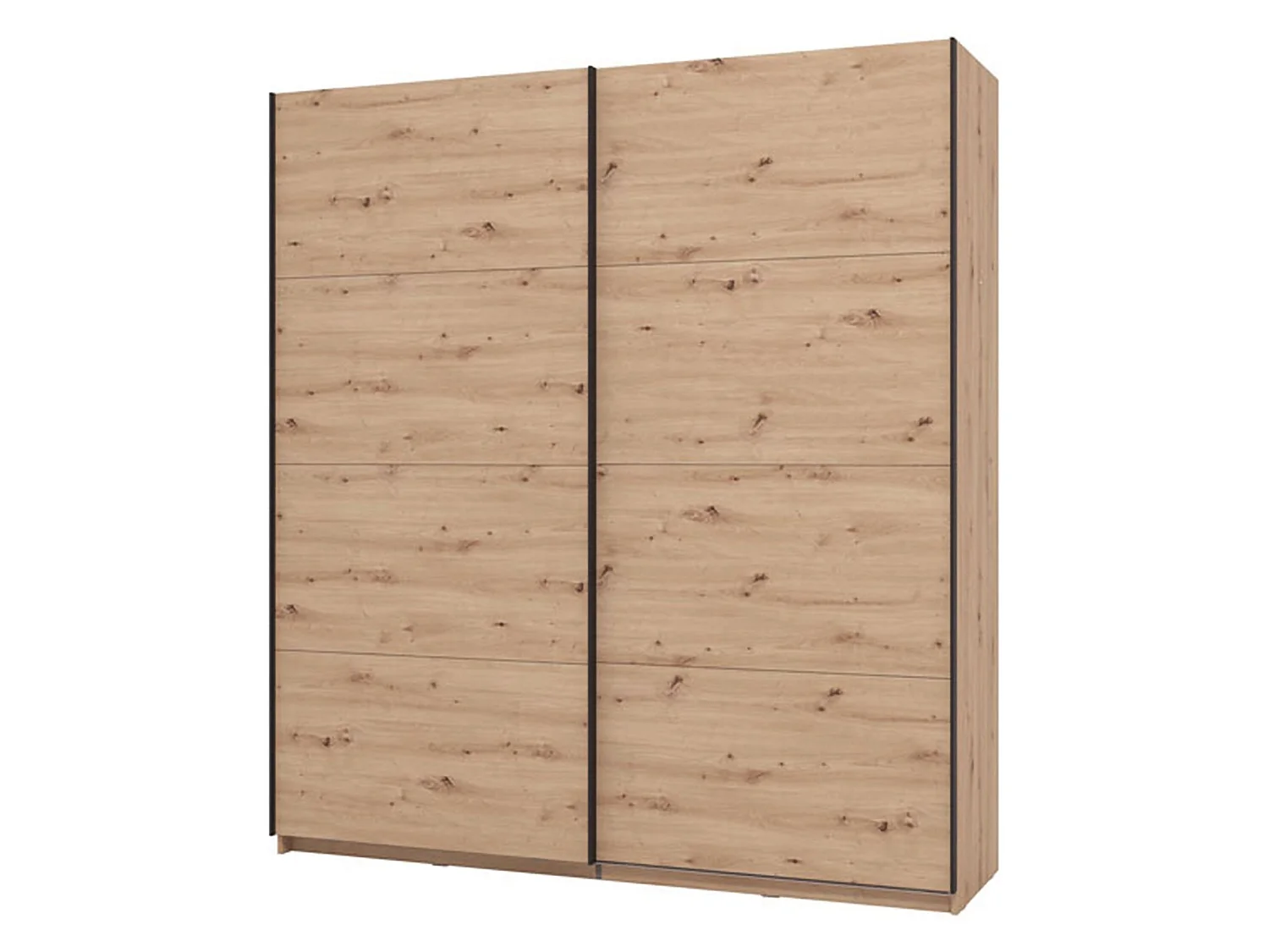 Großer Kleiderschrank Cariano, Garderobe, 195x218 cm, Eiche Braun, Schlafzimmer, 2 Regale, Schiebetüren