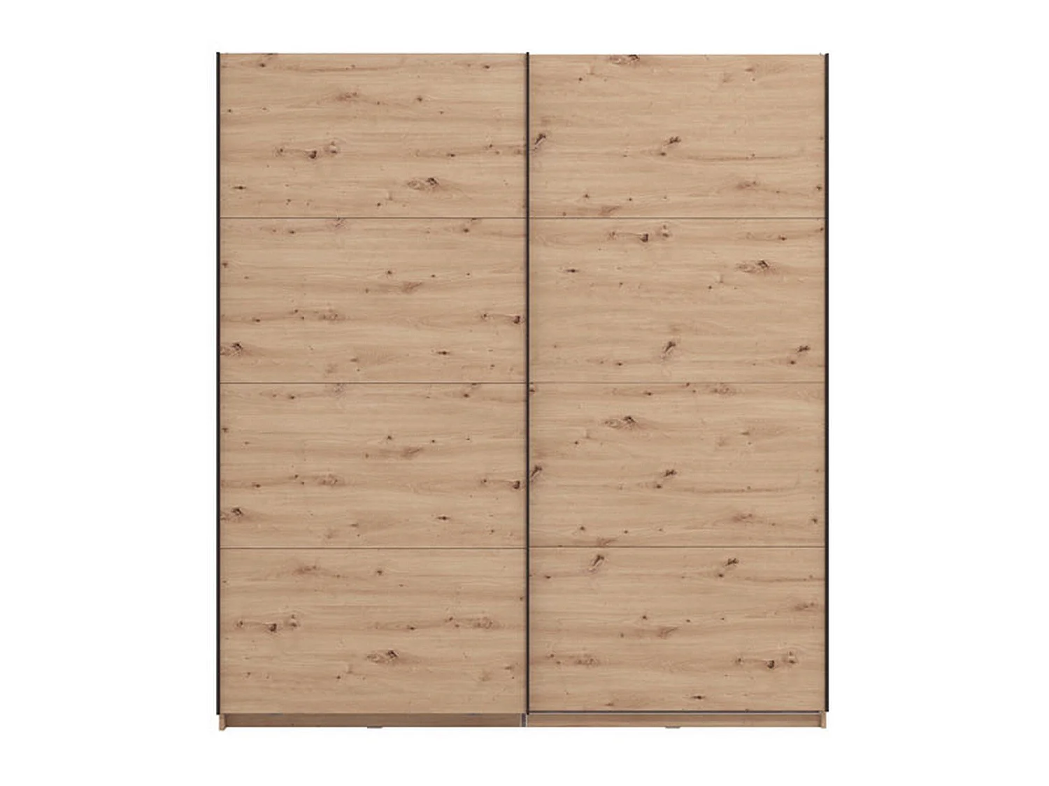 Großer Kleiderschrank Cariano, Garderobe, 195x218 cm, Eiche Braun, Schlafzimmer, 2 Regale, Schiebetüren