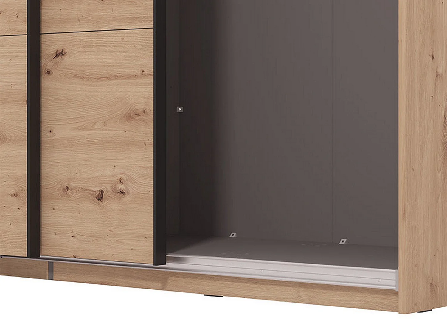 Großer Kleiderschrank Cariano, Garderobe, 195x218 cm, Eiche Braun, Schlafzimmer, 2 Regale, Schiebetüren