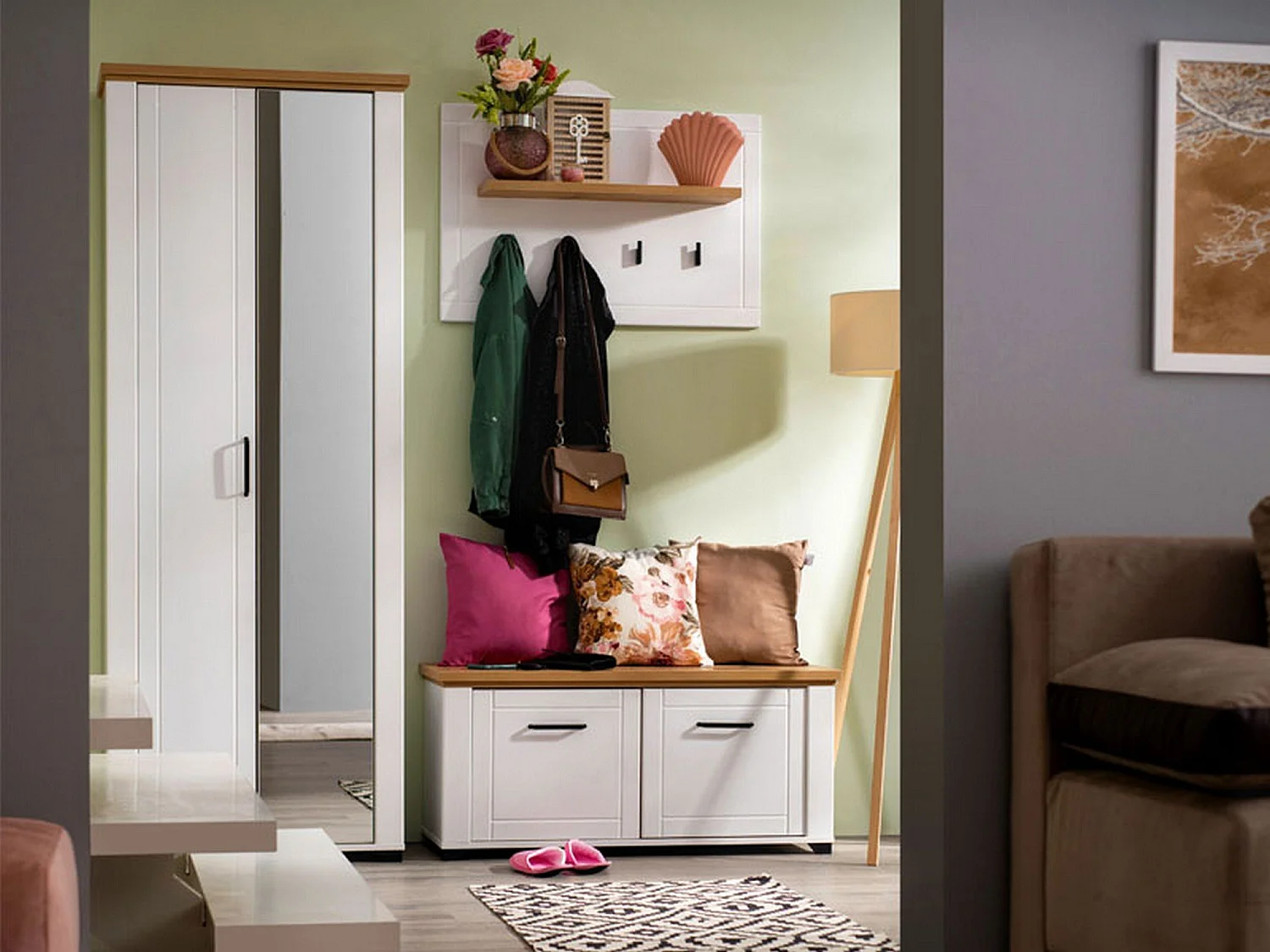 Vittuone Kleiderschrank 2 Türen, Garderobe, 75x195h cm Weiß, Schlafzimmer Schrank, 3 Regalböden, 4 Fächer