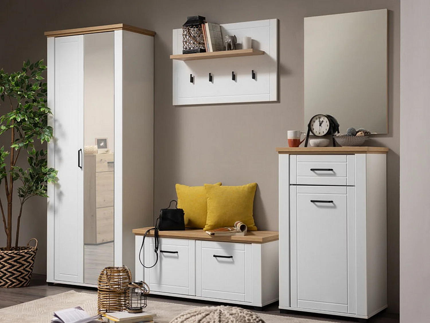 Vittuone Kleiderschrank 2 Türen, Garderobe, 75x195h cm Weiß, Schlafzimmer Schrank, 3 Regalböden, 4 Fächer