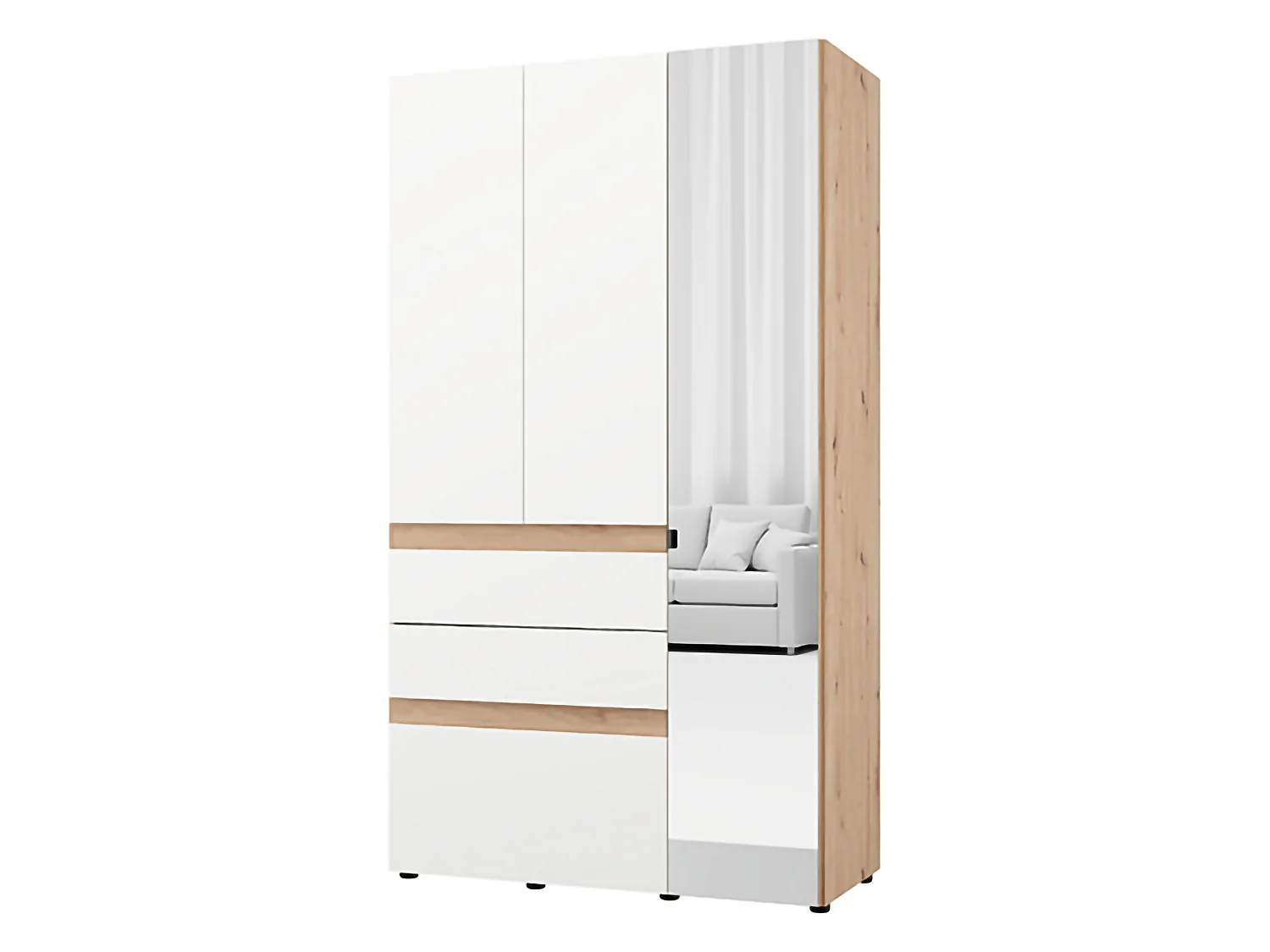 Guardaroba 3 Ante Zuccare, Appendiabiti, 117x52 cm Bianco Opaco, Armadio Camera da Letto, 3 Cassetti, 4 Ripiani