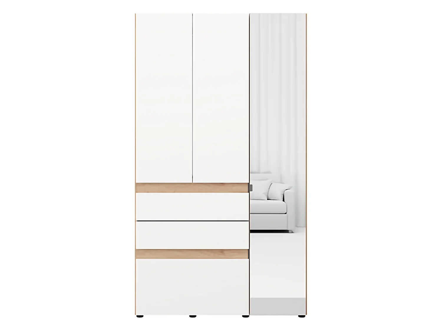Guardaroba 3 Ante Zuccare, Appendiabiti, 117x52 cm Bianco Opaco, Armadio Camera da Letto, 3 Cassetti, 4 Ripiani