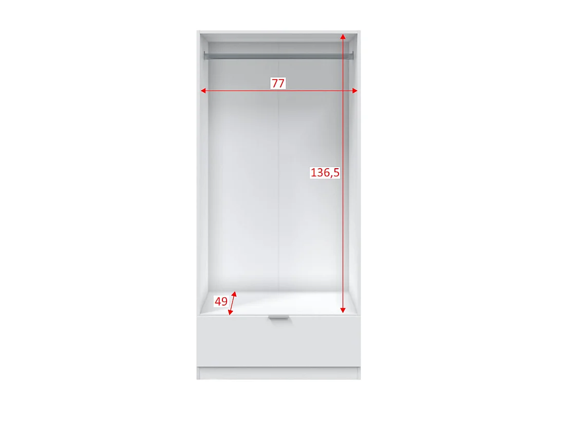 Penderie 2 Portes Budoia, Porte-manteaux, 51x170h cm Blanc, Armoire Chambre