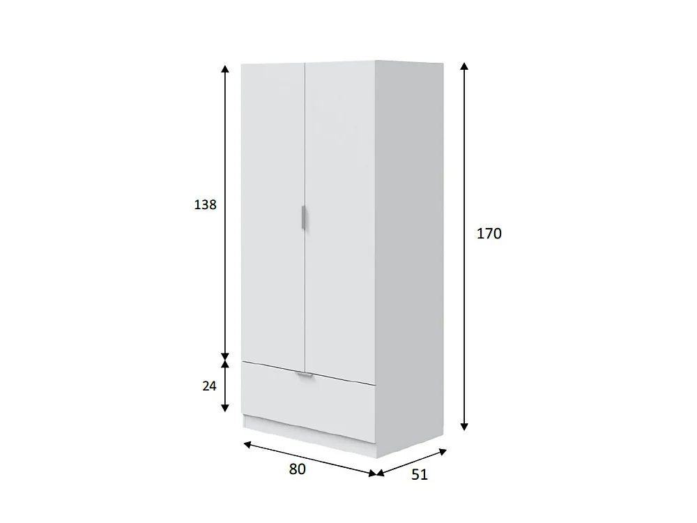 Penderie 2 Portes Budoia, Porte-manteaux, 51x170h cm Blanc, Armoire Chambre