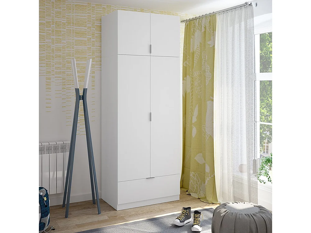 Penderie 2 Portes Budoia, Porte-manteaux, 51x170h cm Blanc, Armoire Chambre