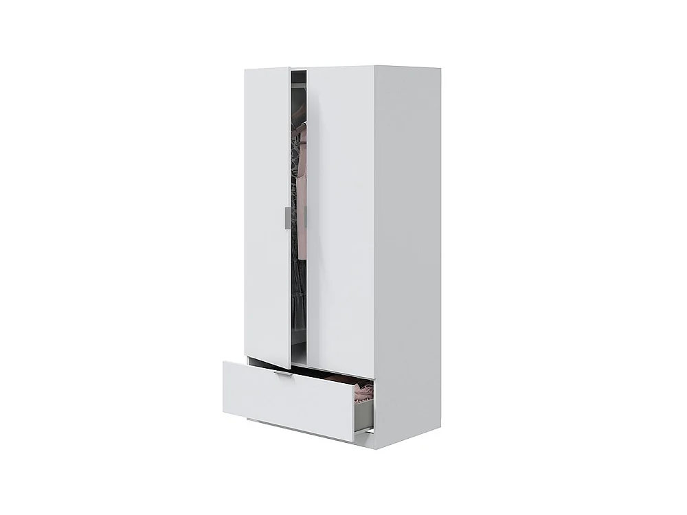 Penderie 2 Portes Budoia, Porte-manteaux, 51x170h cm Blanc, Armoire Chambre