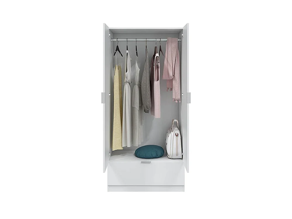 Penderie 2 Portes Budoia, Porte-manteaux, 51x170h cm Blanc, Armoire Chambre