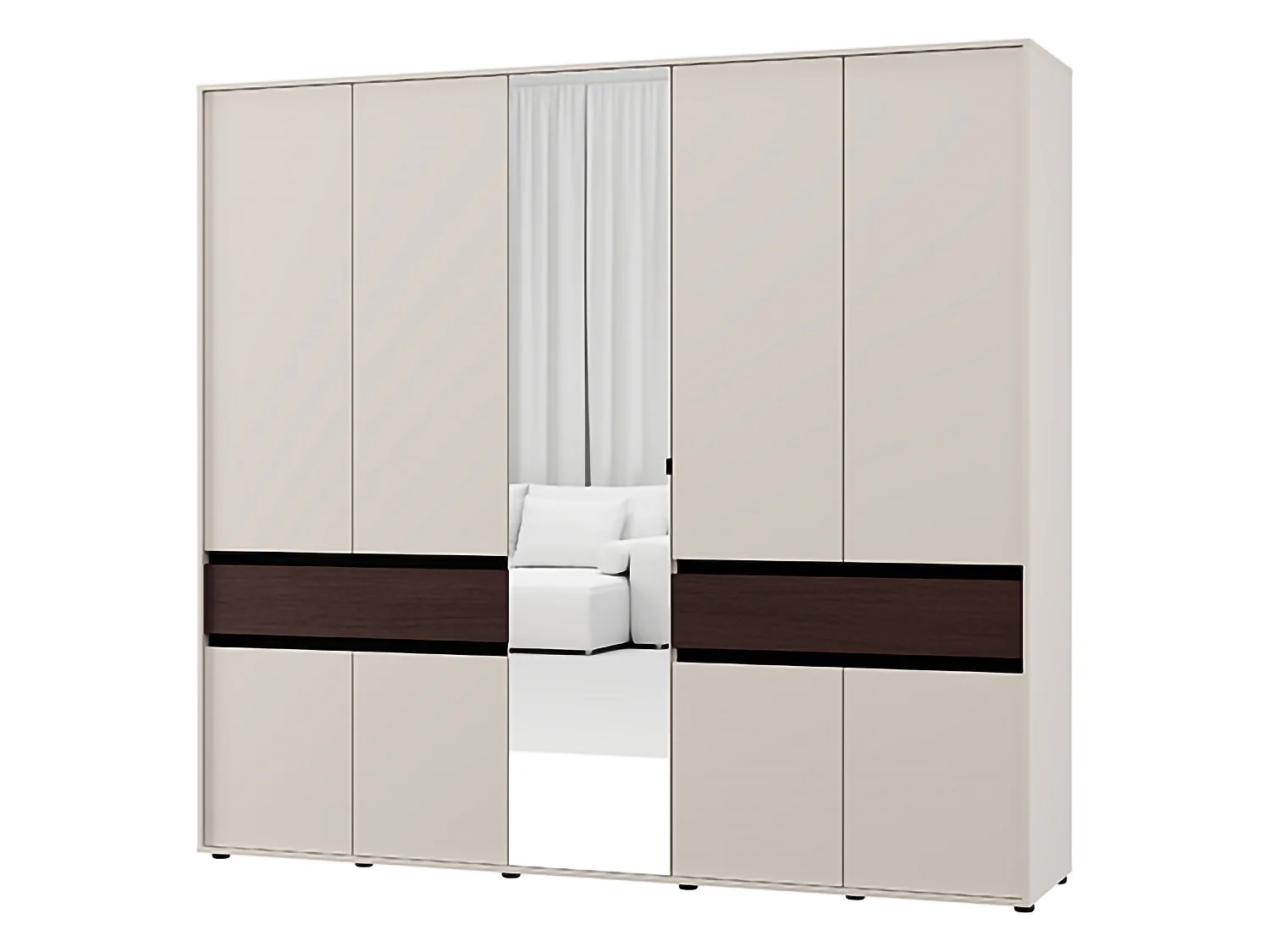 Großes Garderobe Ubud, 2 Schubladen, 228x211h cm Cremeweiß, Schlafzimmer Schrank, 7 Regale, Kleiderstange