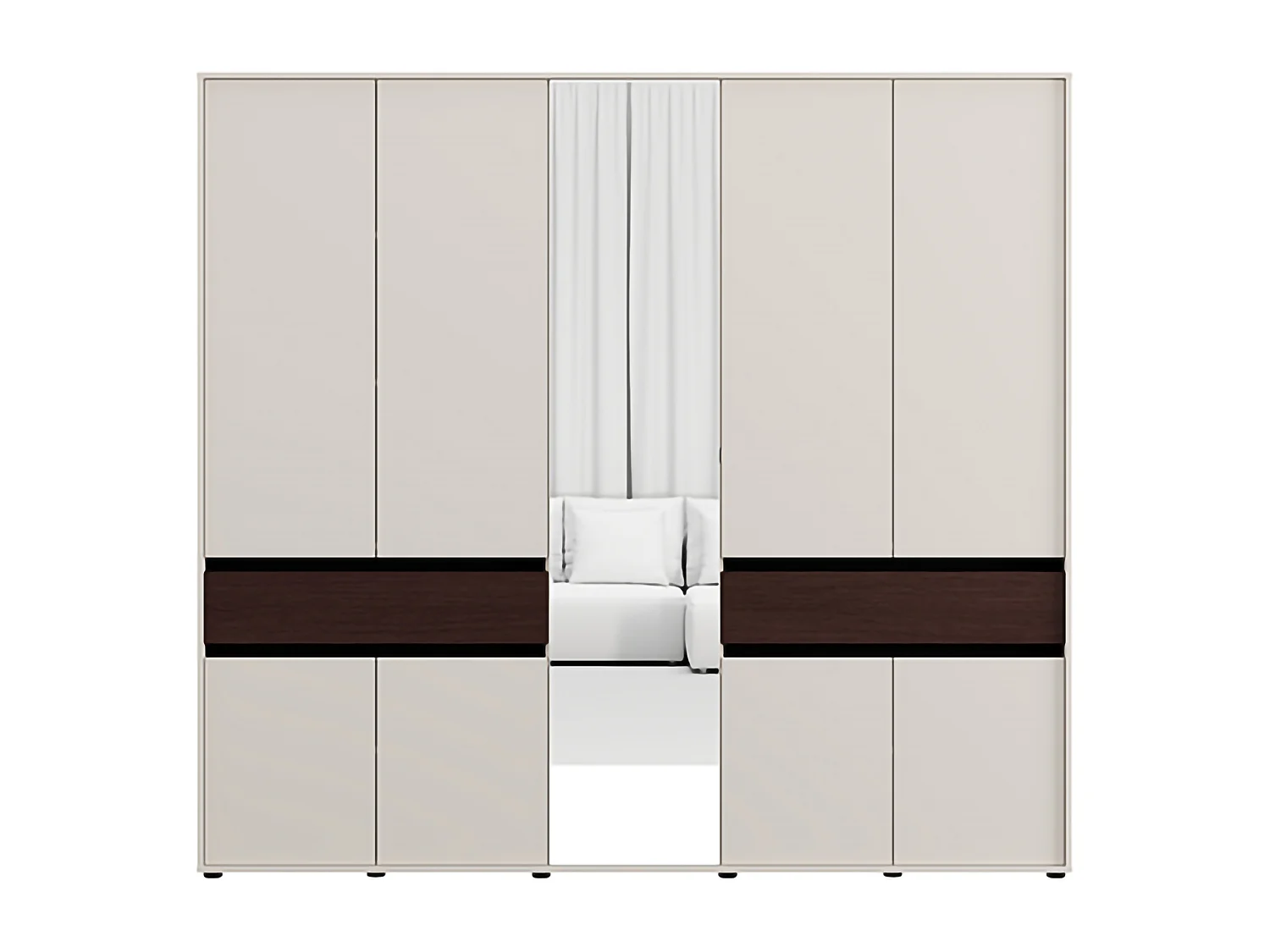 Großes Garderobe Ubud, 2 Schubladen, 228x211h cm Cremeweiß, Schlafzimmer Schrank, 7 Regale, Kleiderstange
