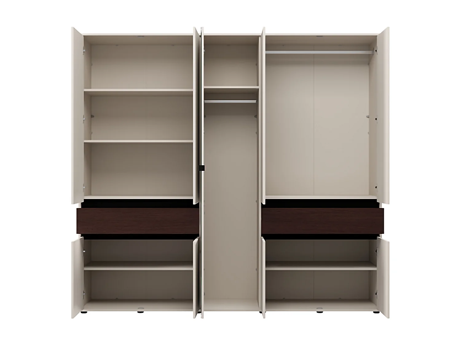 Großes Garderobe Ubud, 2 Schubladen, 228x211h cm Cremeweiß, Schlafzimmer Schrank, 7 Regale, Kleiderstange