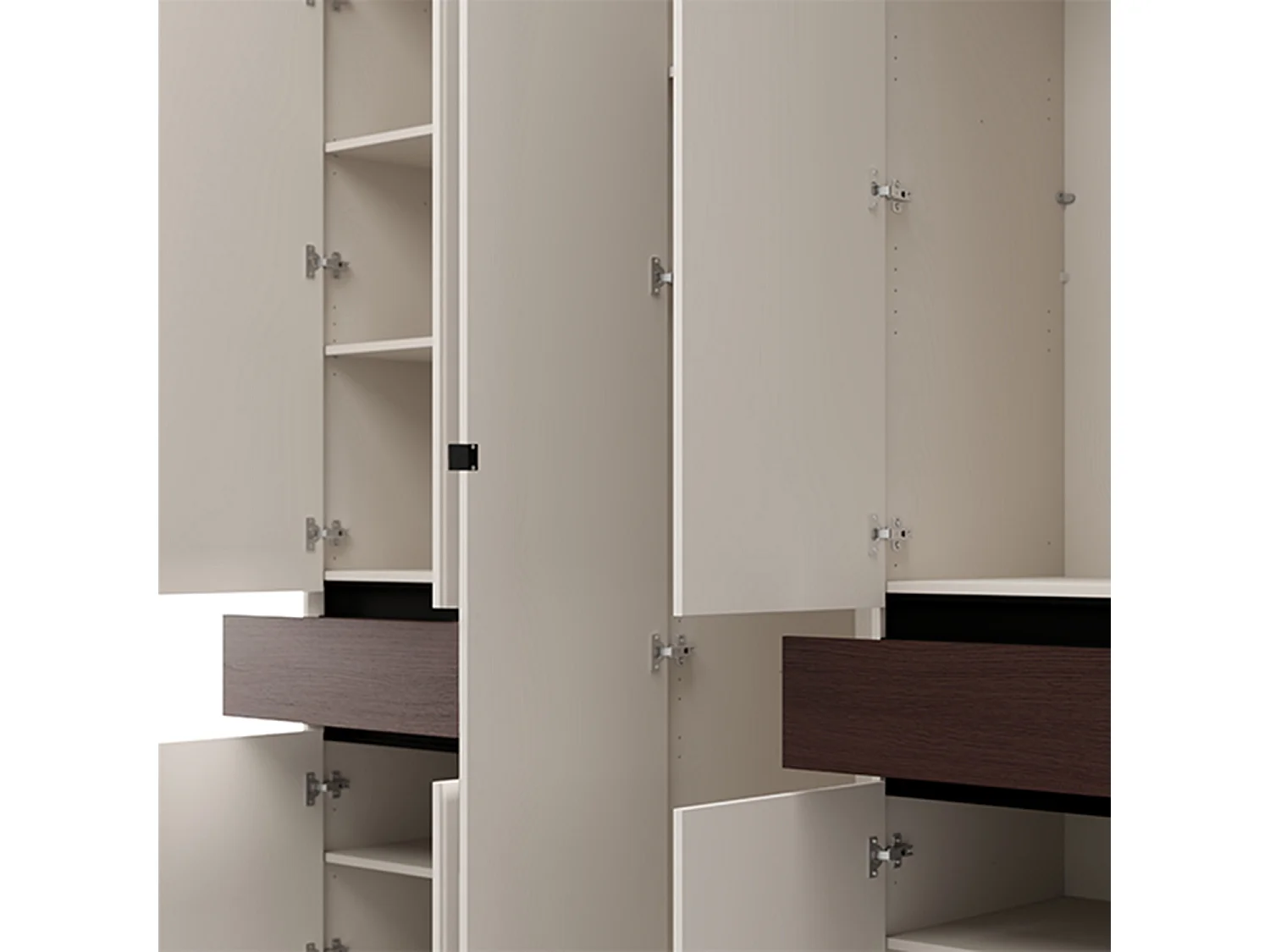 Großes Garderobe Ubud, 2 Schubladen, 228x211h cm Cremeweiß, Schlafzimmer Schrank, 7 Regale, Kleiderstange