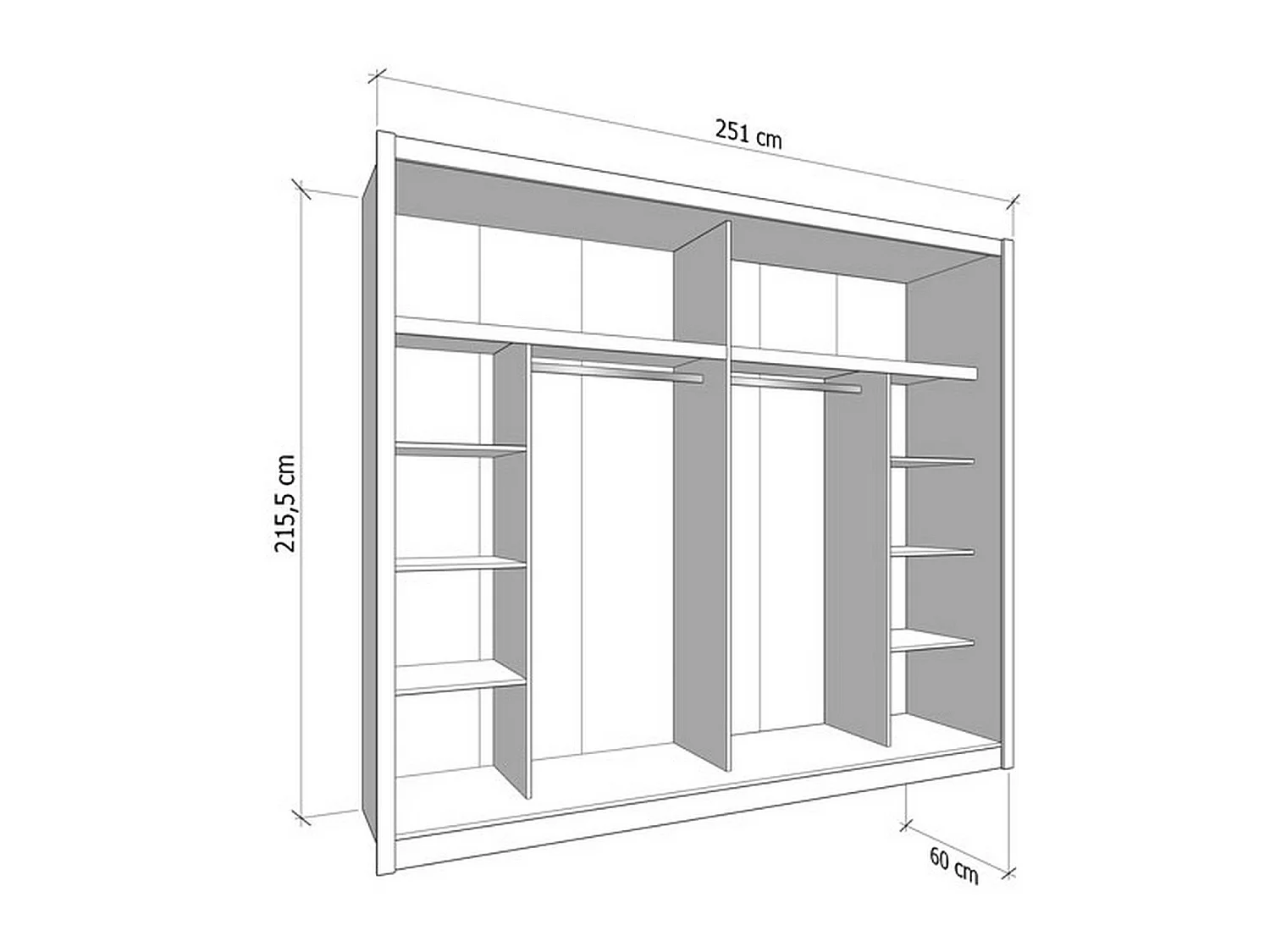 Großer Kleiderschrank Pedavena, Garderobe, 251x216h cm Weiß Beige, Schlafzimmer-Schrank, 8 Böden, 12 Fächer