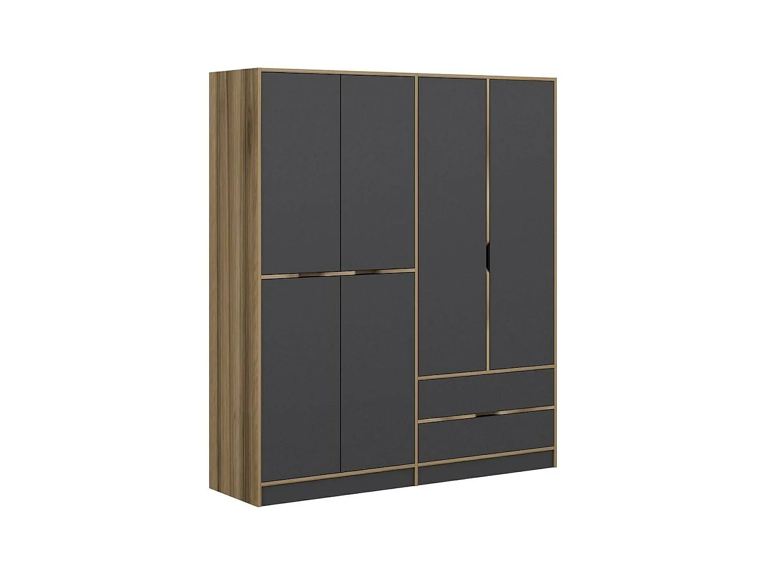 Guardaroba Grande Odalys, 5 Ripiani, 185x208h cm Nero e Marrone noce\ Antracite, Armadio Camera da Letto, Appendiabiti, 2 Cassetti