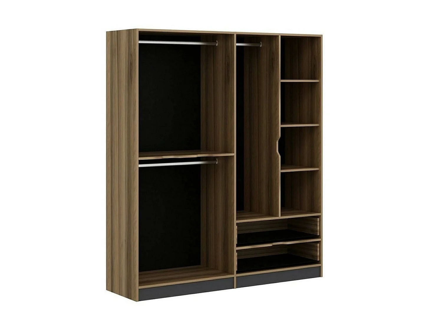 Guardaroba Grande Odalys, 5 Ripiani, 185x208h cm Nero e Marrone noce\ Antracite, Armadio Camera da Letto, Appendiabiti, 2 Cassetti