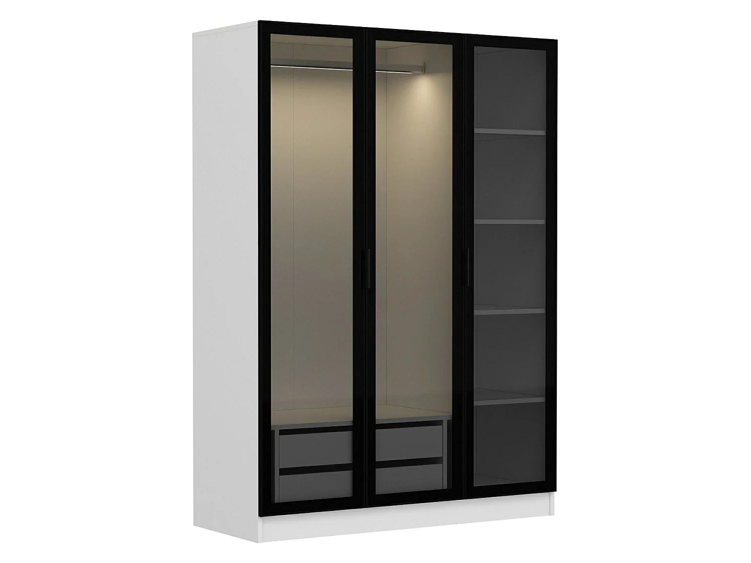 Guardaroba 3 Ante Gerrei, Appendiabiti, 135x52 cm Bianco, Armadio Camera da Letto, 5 Ripiani, 3 Ante