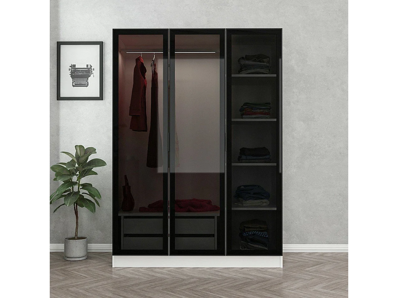 Guardaroba 3 Ante Gerrei, Appendiabiti, 135x52 cm Bianco, Armadio Camera da Letto, 5 Ripiani, 3 Ante