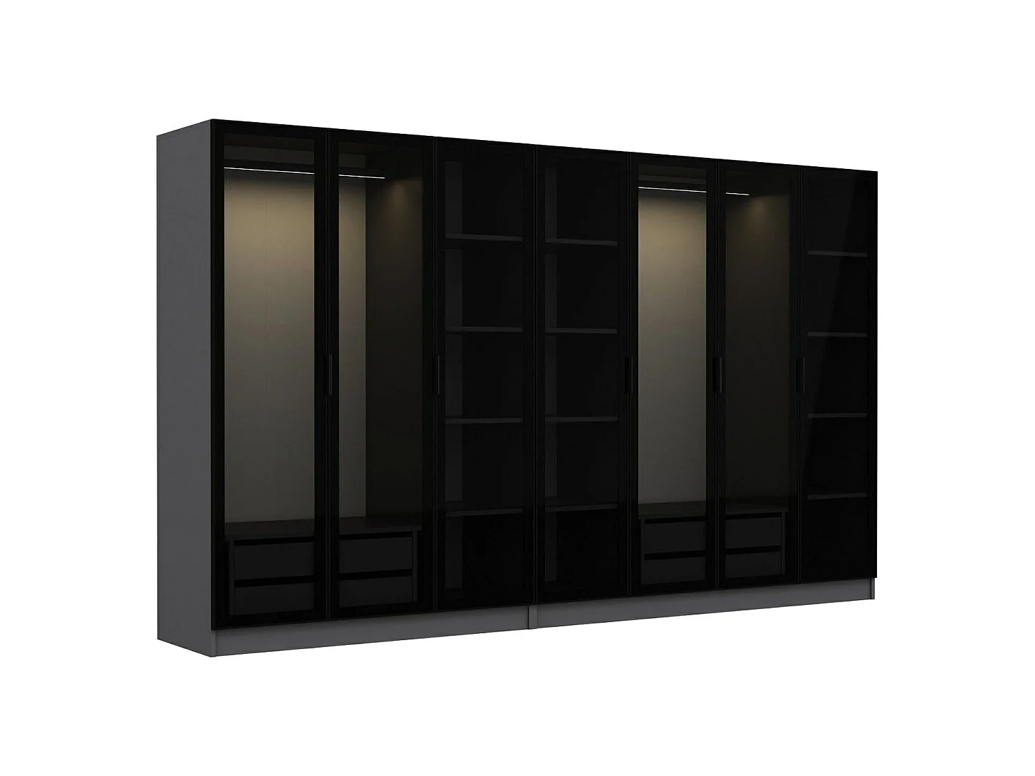 Guardaroba Grande Prunettos, Appendiabiti, 315x210h cm Nero Antracite, Armadio Camera da Letto, 14 Ripiani, 7 Ante