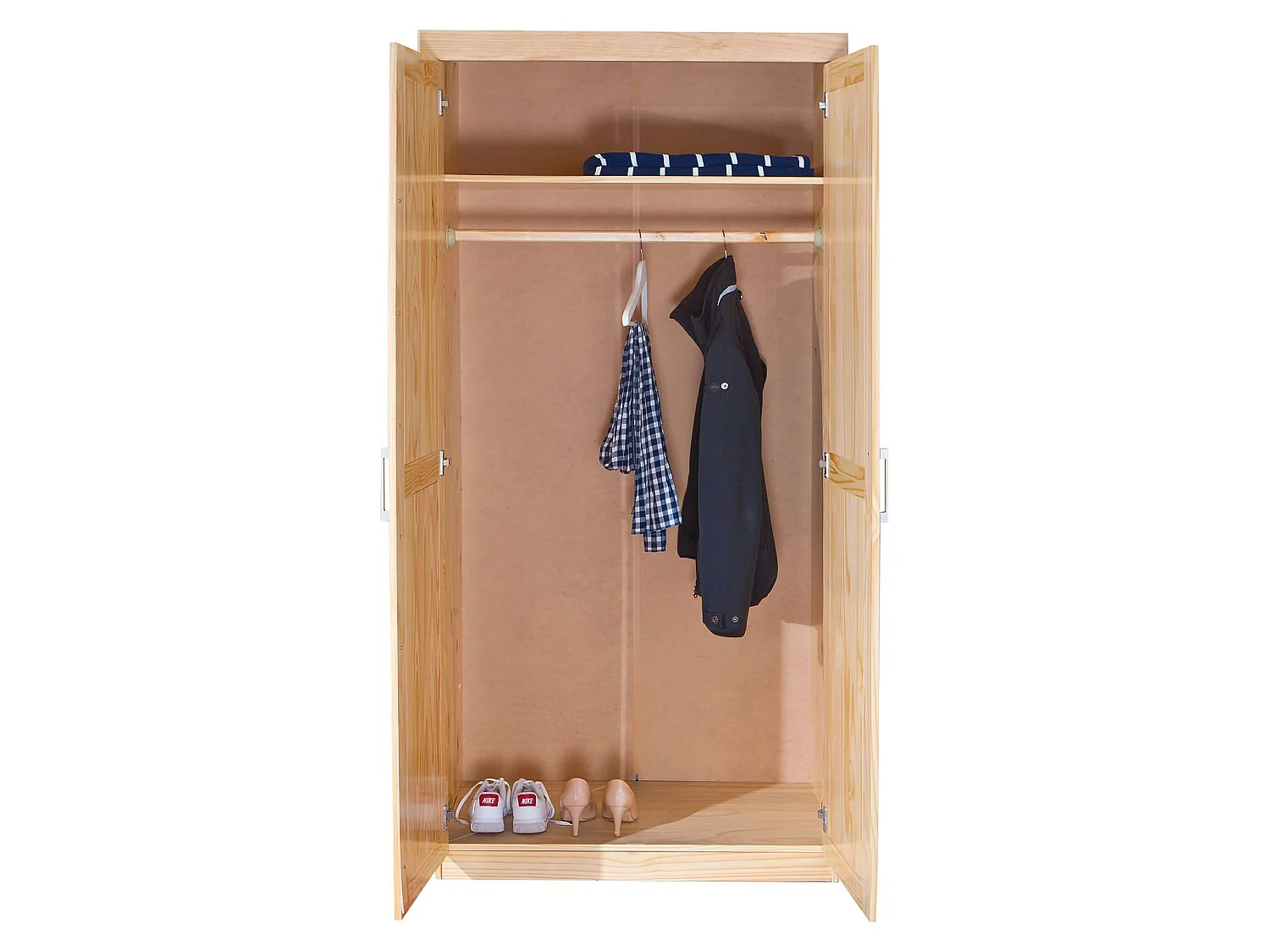 Kledingkast Terzorio met 2 deuren, kledingstang, 95x190h cm, bruin eiken, slaapkamerkast, 1 legplank, 2 deuren
