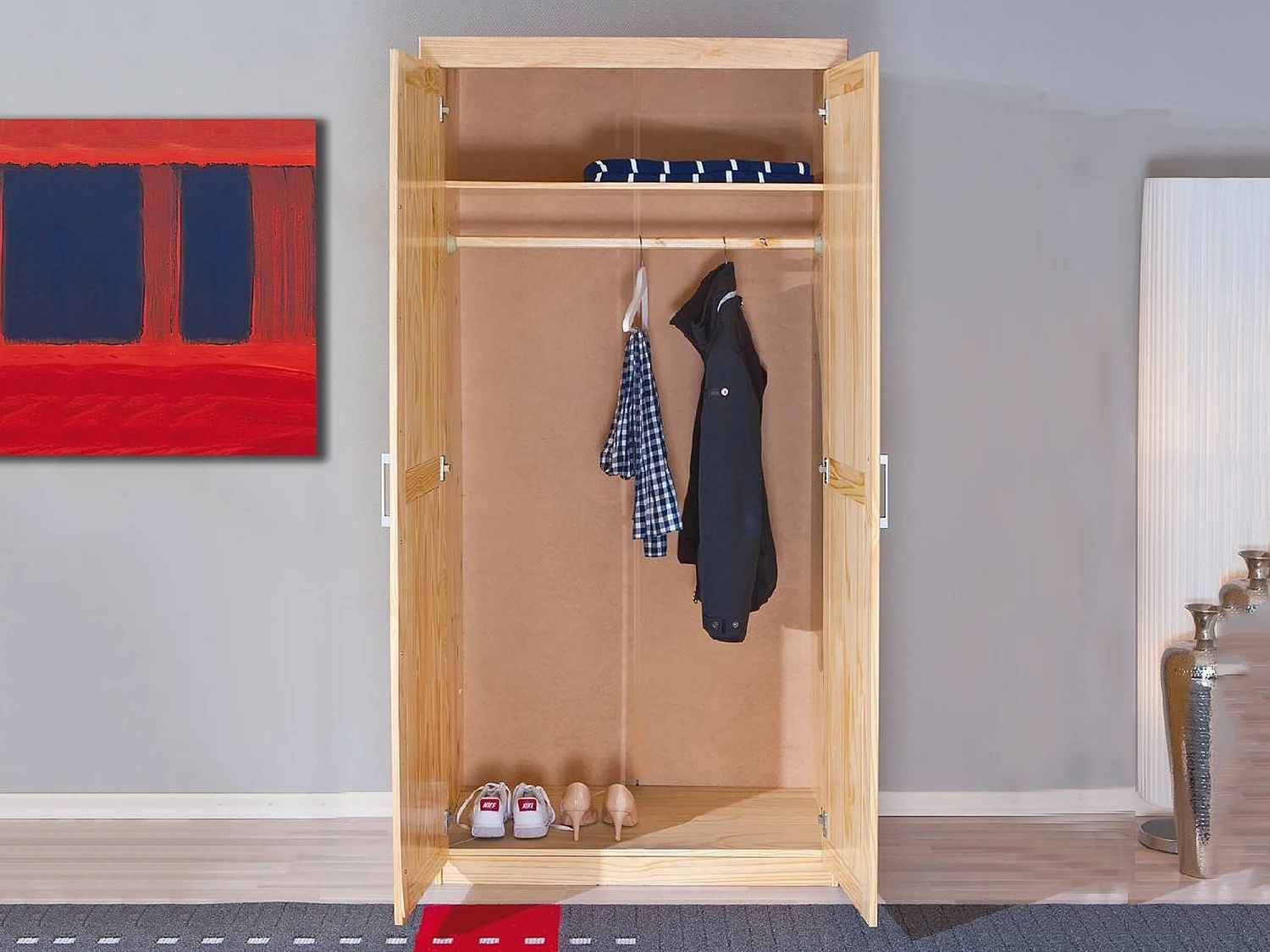 Kledingkast Terzorio met 2 deuren, kledingstang, 95x190h cm, bruin eiken, slaapkamerkast, 1 legplank, 2 deuren