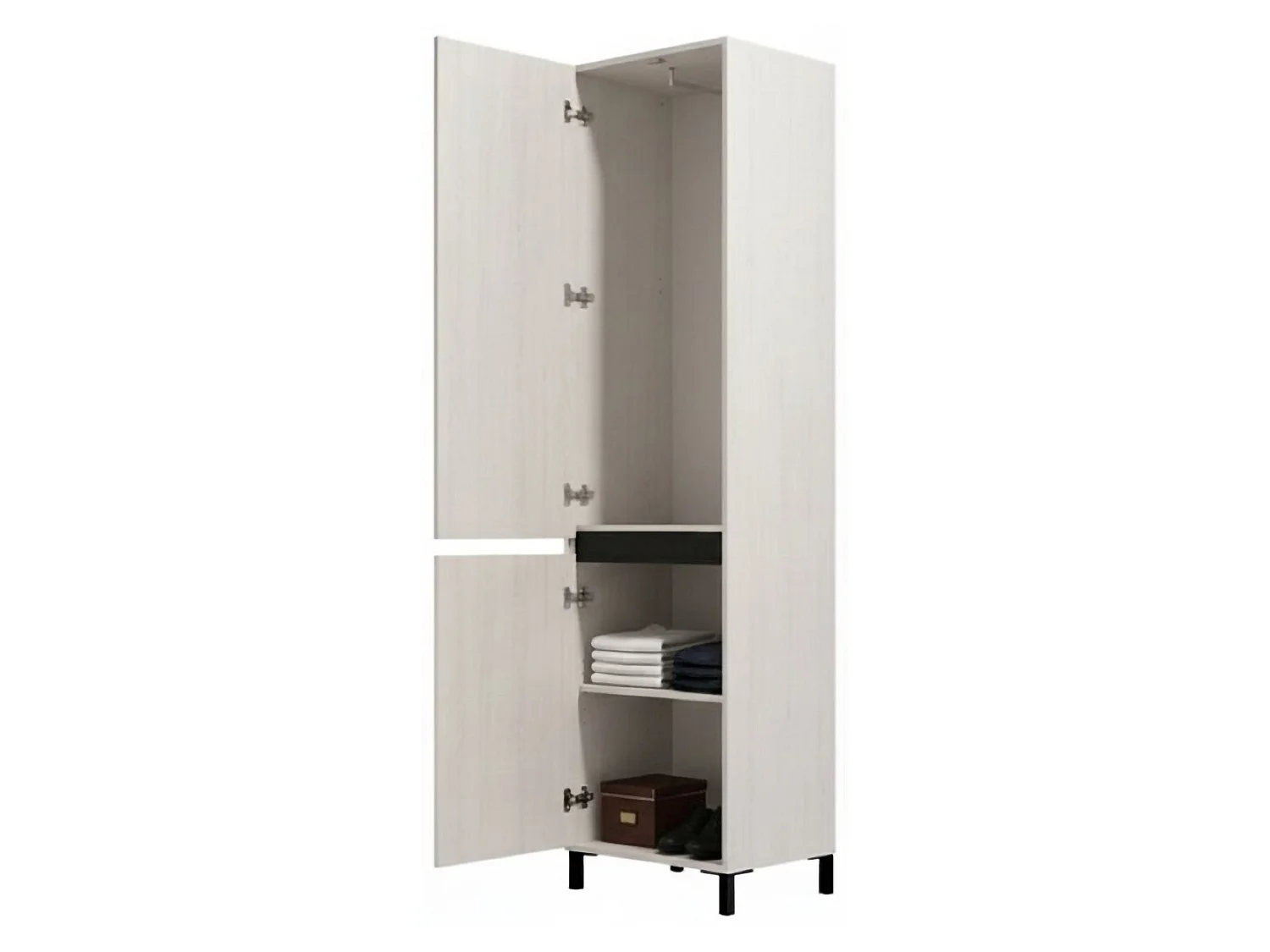 Kleiderschrank 2 Türen, mit Kleiderstange, 55x206h cm, Weiß, Schlafzimmer, 2 Einlegeböden, 3 Fächer