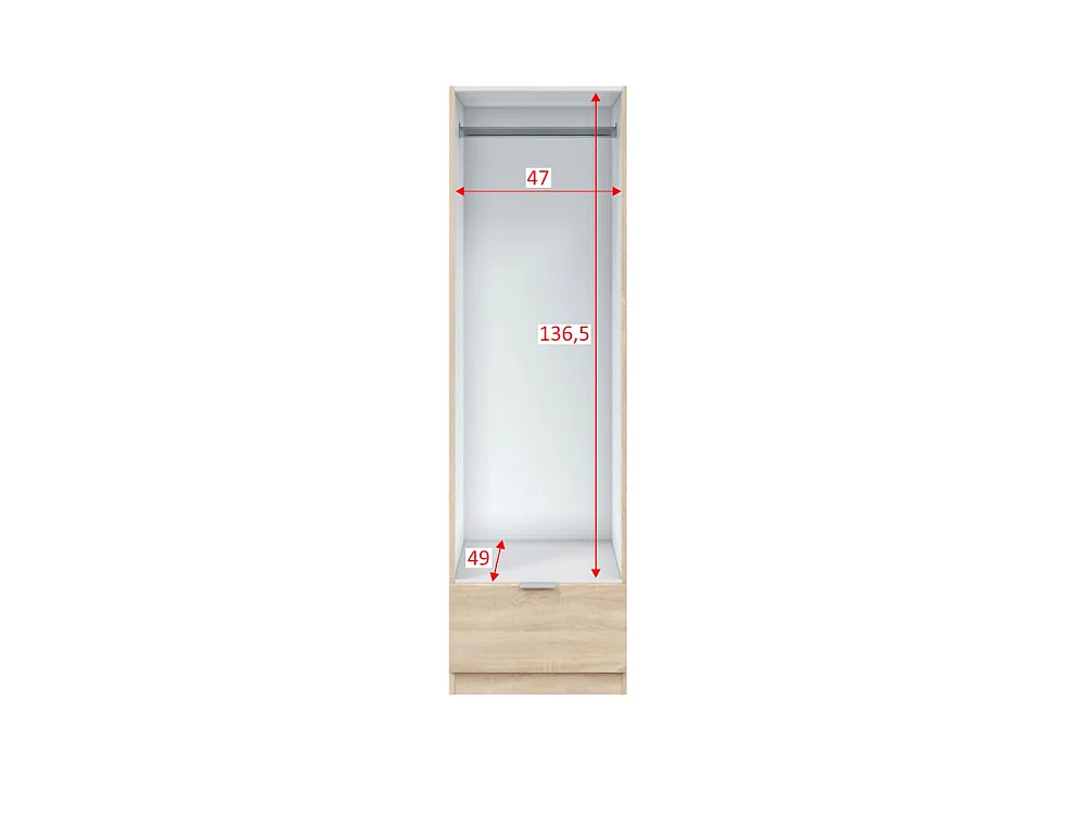 Eenklepkast, Plank, Bruin Eiken, Kledingstang, Lade