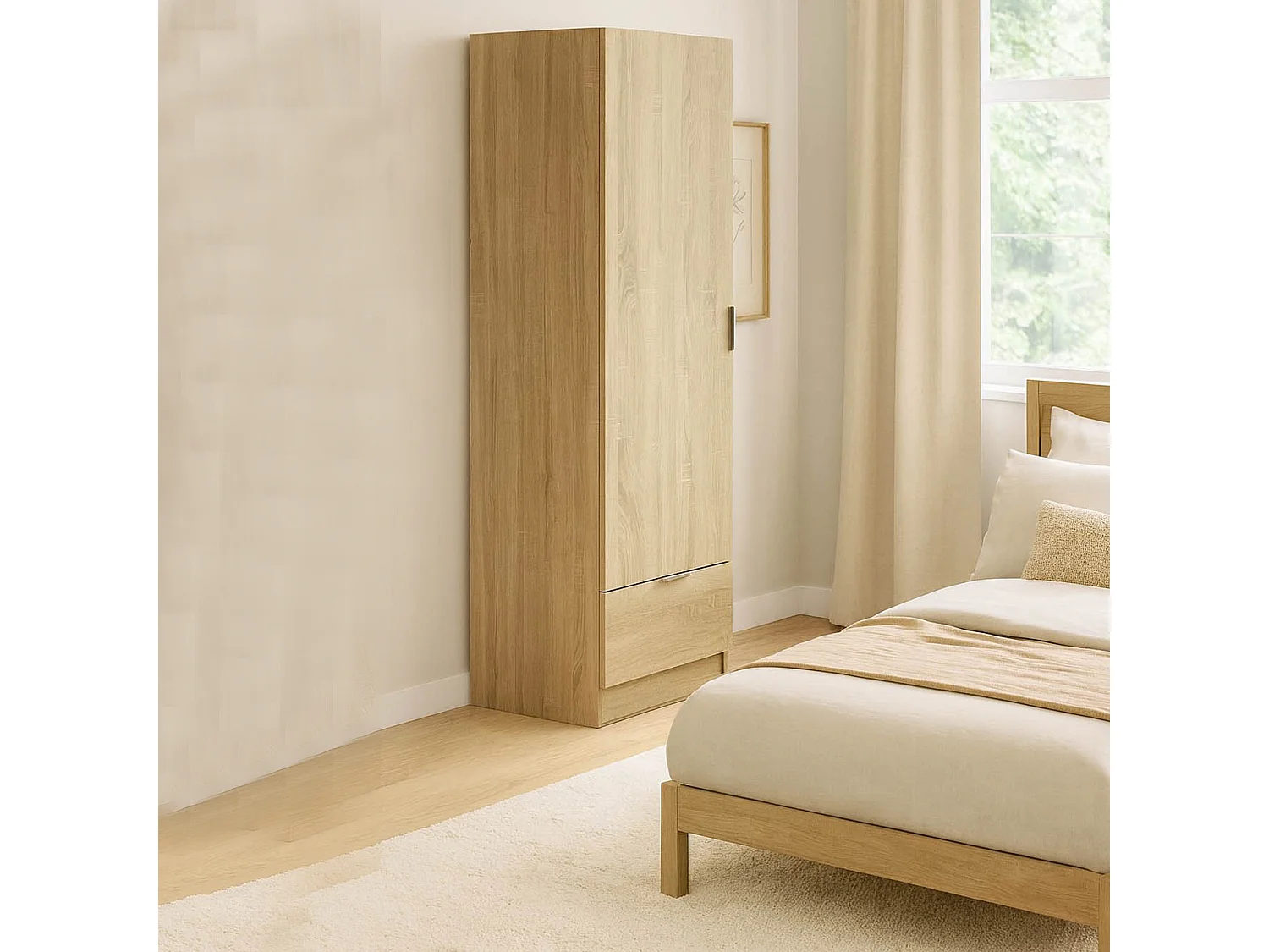 Eenklepkast, Plank, Bruin Eiken, Kledingstang, Lade
