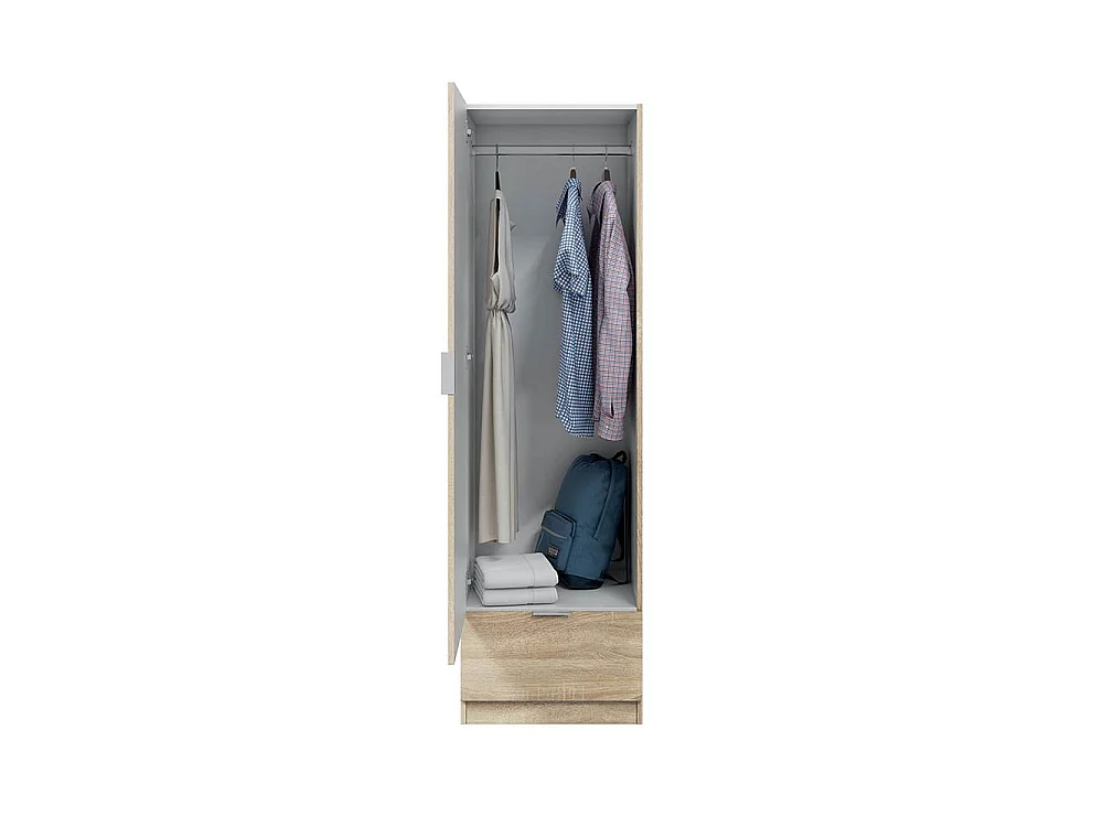 Eenklepkast, Plank, Bruin Eiken, Kledingstang, Lade